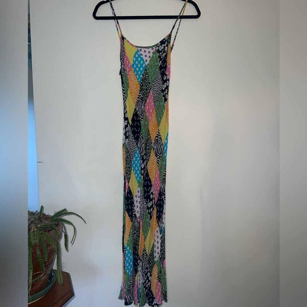 RIXO Patchwork Midi Dress